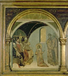 (Detail) zeigt St. Ludovico vor Papst Bonifatius VIII. vom Predella von St. Ludovico